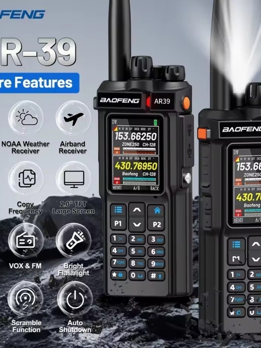 AR-39 Black Portable Two-Way Radio with Color Display
